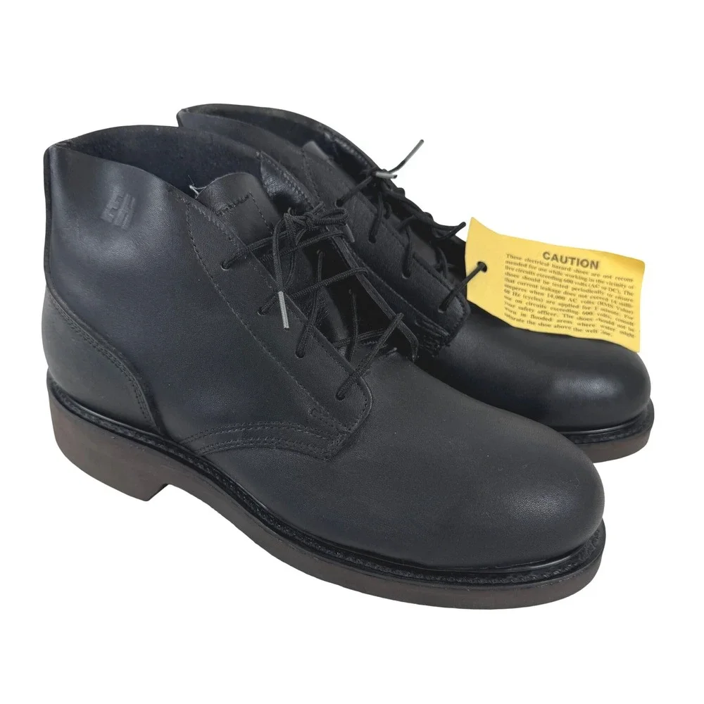 Mens Black Leather‎ Steel Toe Electrical Hazard Work Boots Goodyear Sole 5R